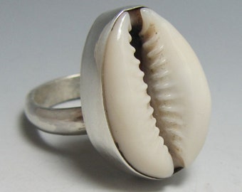 Sterling Silver Cowrie Shell Ring and free Polishing Cloth