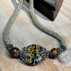Ceramic Tortoise Pendant and Crochet Rope Necklace