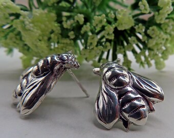 Silver Bee Earrings for the Bee Lover, choose from a Hook/Dangle or Post/Stud Ear Wire, Great for You or Suitable for Gift Giving