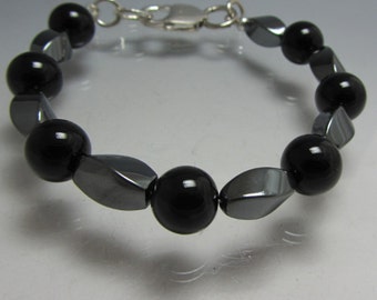 Geniune Twisted Hematite & Onyx Bracelet