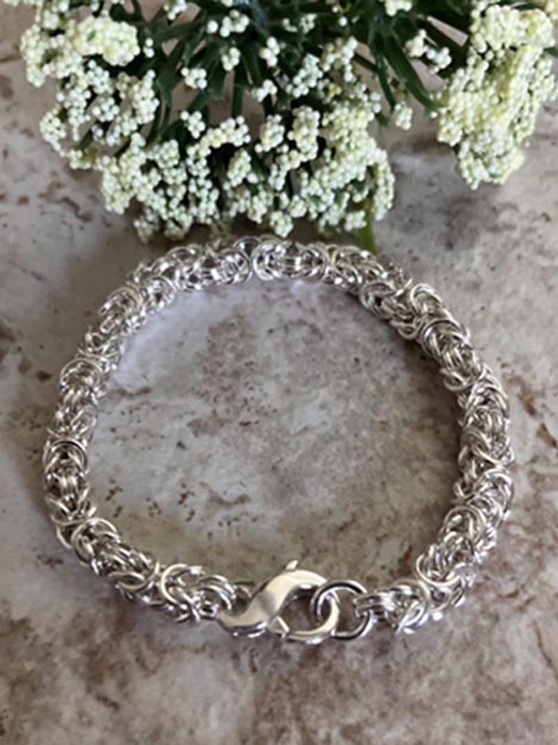 Thin Sterling Silver Byzantine Chain Bracelet image 1