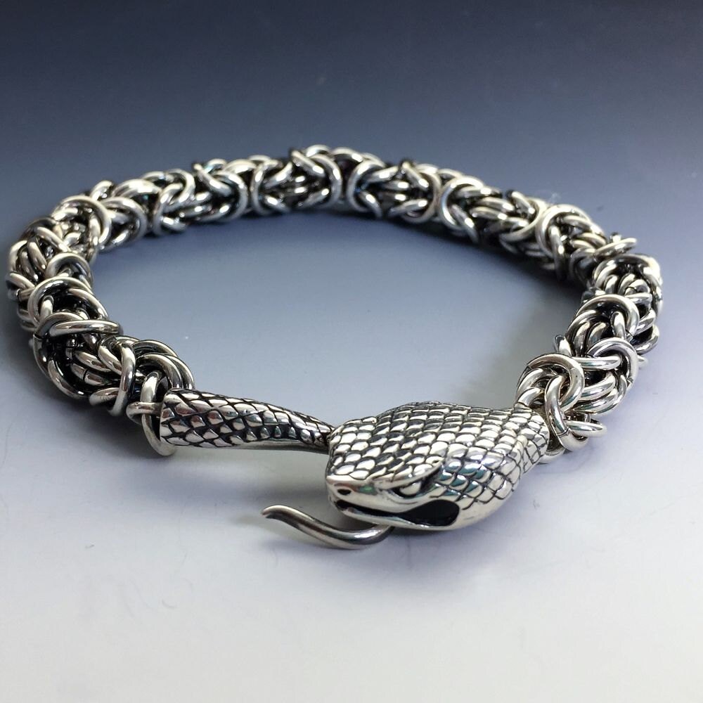 Chunky Sterling Snake Head Byzantine 