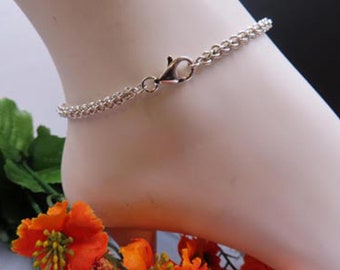 Thin 925 silver anklet, measures 1/8" (3mm) wide, boho jewelry, great to wear for every occasion, heart clasp or oval clasp