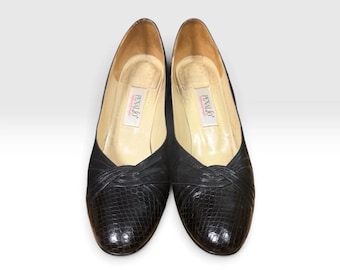 1987 Penaljo Cathay Black Leather Pumps, Narrow Toe, Made in Spain (Box & Receipt)