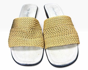 Vintage 2005 Easy Street Miami Woven Slide Sandals 9.5 Narrow Tan Wedge Original Box