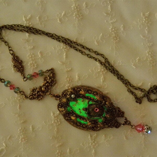 Serenity Pond turtle charm glow in the dark necklace Romantic, Spiritual, Woodland, Ren Faire, Victorian, Steam Punk