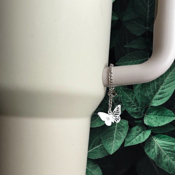 Hand Stamped Butterfly Initial Charm for Stanley Cup Handle | A-Z available | Tumbler Jewelry | Tumbler accessories | Gift for her