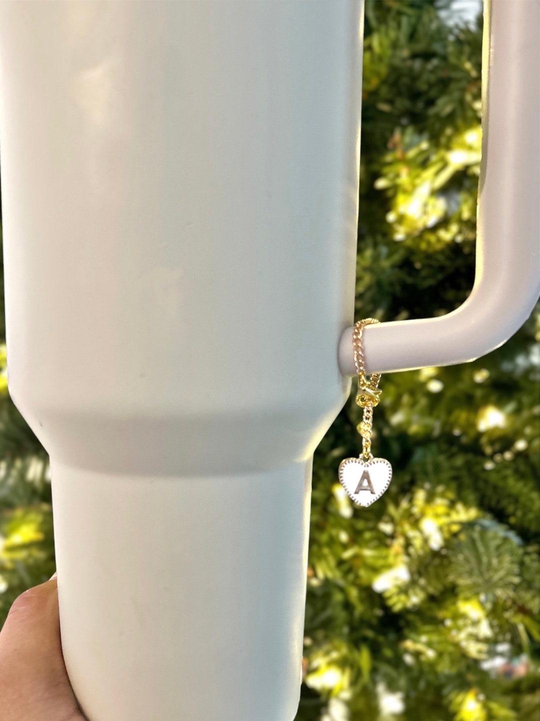 Heart Shaped White & Gold Stanley Cup Initial Charm AZ Available