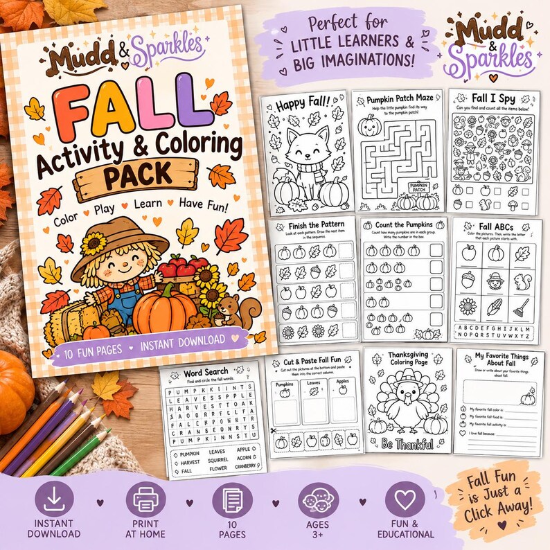 Fall Worksheet Packets Fall Activity & Coloring Pack - Etsy