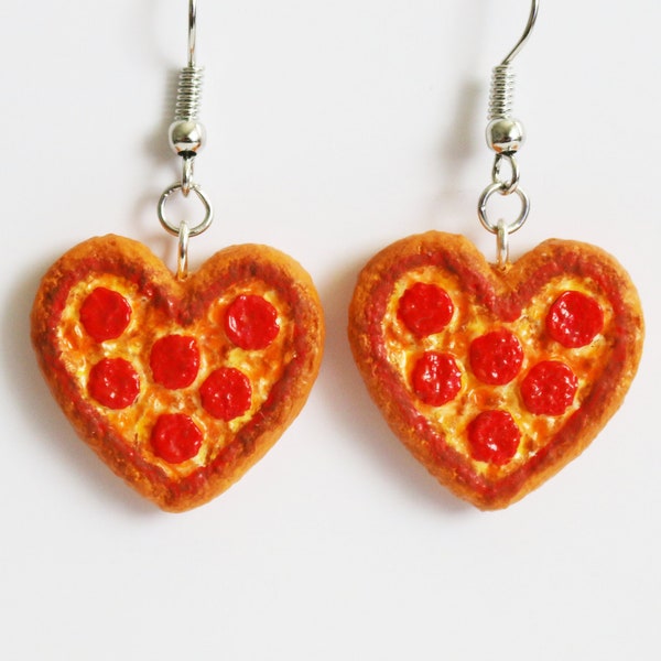 Pepperoni Pizza Heart Earrings - Miniature Food Jewelry - Valentine Gift Ideas - Christmas - Funny Gag Gift - Resin Jewelry - Novelty Gifts