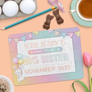 Easter Big Sister Pregnancy Announcement Puzzle - Baby Reveal - Custom Puzzle - Going To Be A Sibling - Personalized  Month & Year