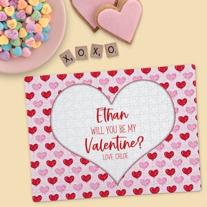 Personalized Valentine Puzzle – Heart Balloon Will You Be My Valentine Jigsaw – Custom Name Romantic Gift – 12, 30 or 252 Pieces