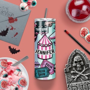 Personalized Spooky Circus Skinny Tumbler - Halloween Cup - Custom Gifts For Her, Friends, Sister, Mom, Daughter, Aunt - Tumbler With Name