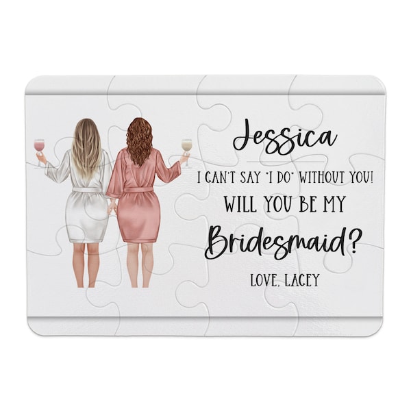 Personalized Asking Bridesmaid Puzzle - Bridal Party Proposal - Wedding Announcement Ideas - Custom Girls In Robes - Surprise
