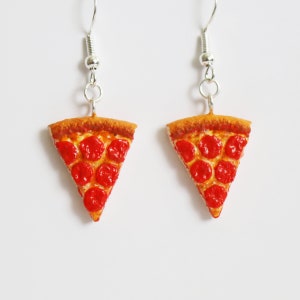 Pepperoni Pizza Slice Earrings - Miniature Food Jewelry - Valentine Gift Ideas - Christmas - Funny Gag Gift - Resin Jewelry - Novelty Gifts