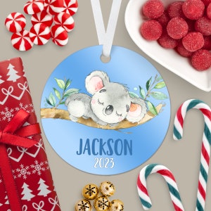 Personalized Koala Christmas Ornament - Custom Keepsake Memento - For Children Kids Newborn Baby Boy Son Grandson Gift - Blue - 2023