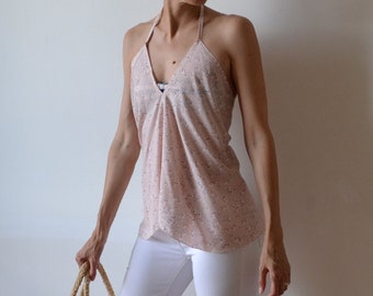 Light pink halter tank top, casual cotton halter top, pink beach cover up, halterneck camisole, backless camisole top, One size fits many.