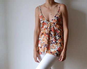 Floral silk backless top, Silk camisole, Backless tank top, backless singlet, low cut camisole