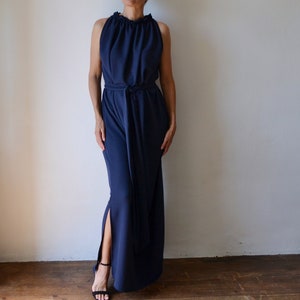 Dark blue grecian floor length dress, long column dress for formal event, wedding guest dress, bridesmaid dress, dress with sash belt