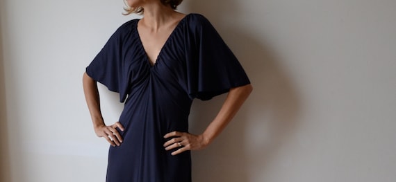 Navy Jersey Maxi Dress: Gatsby Kimono Sleeves, One Size
