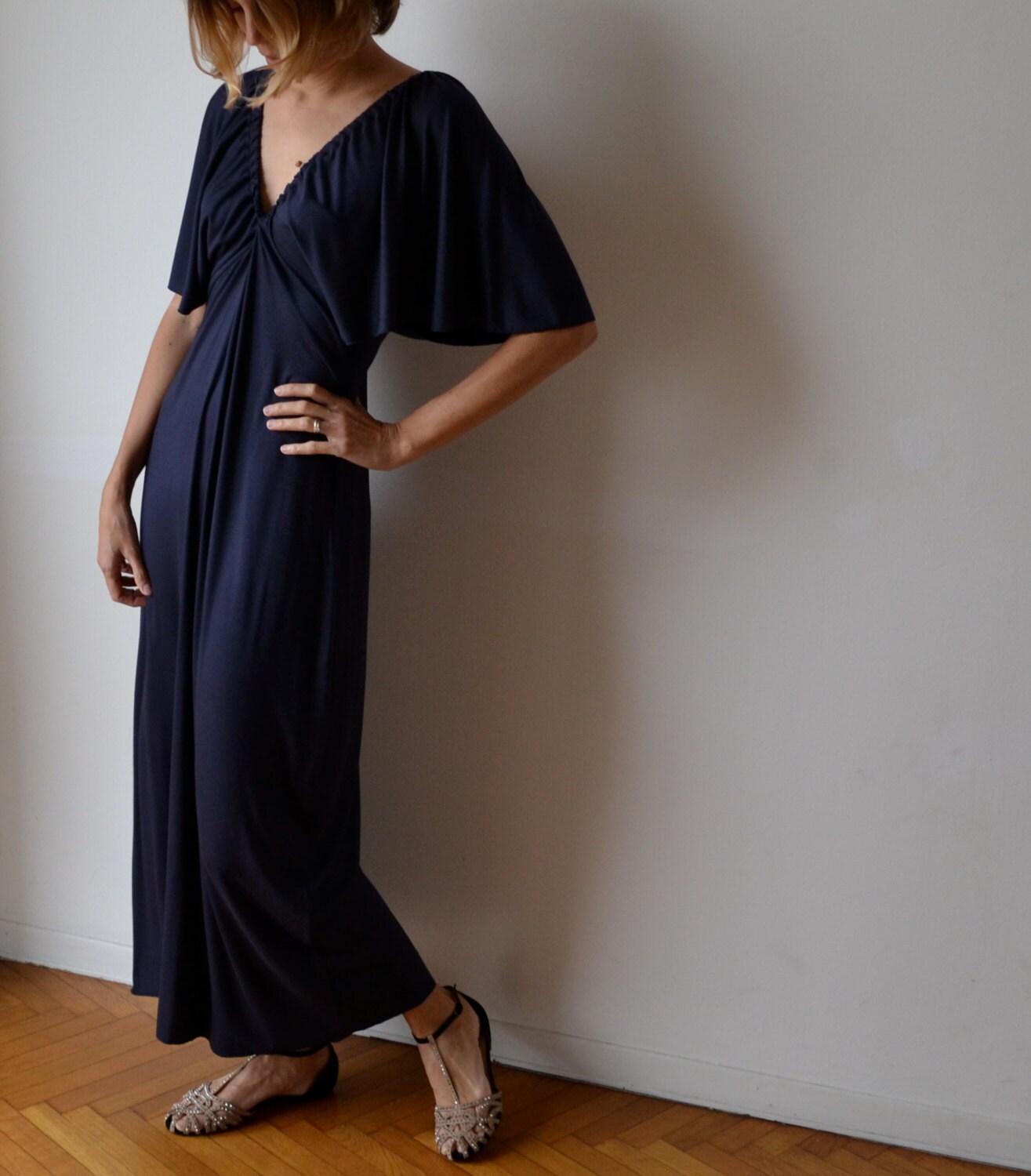 Women's Long Maxi Dress. Dark Blue Navy 