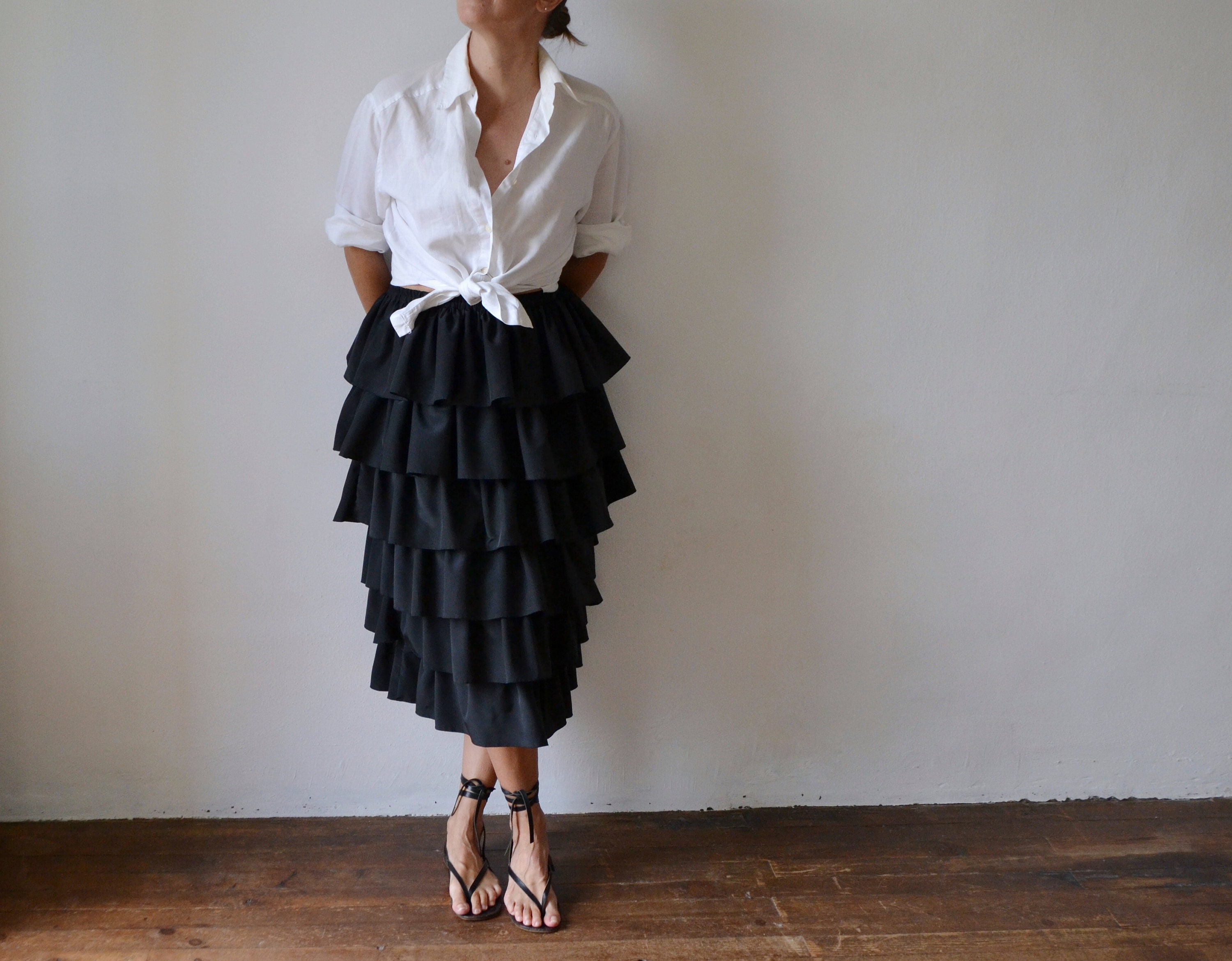Tied Ruffled Midi Skirt