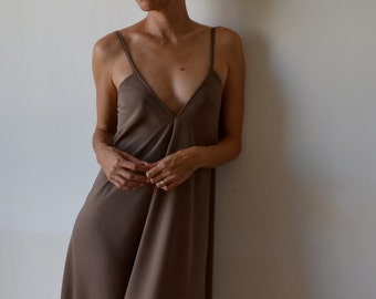 Strappy backless maxi dress, Taupe, fawn, beige. Party, cocktail, prom. One size fits many.