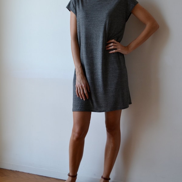 Grey melange t shirt dress / grey t shirt dress / grey tunic dress / jersey tunic dress