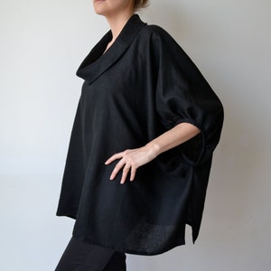 Black linen top / linen tunic / Plus size clothing / Plus size linen / Black linen top / linen clothing / Black linen blouse / linen / image 4