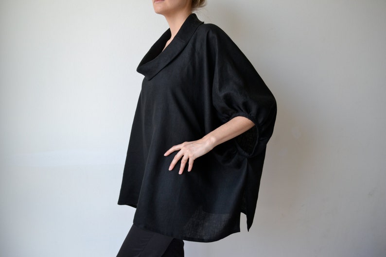 Black linen top / linen tunic / Plus size clothing / Plus size linen / Black linen top / linen clothing / Black linen blouse / linen / image 4