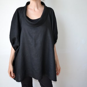 Black linen top / linen tunic / Plus size clothing / Plus size linen / Black linen top / linen clothing / Black linen blouse / linen / image 1