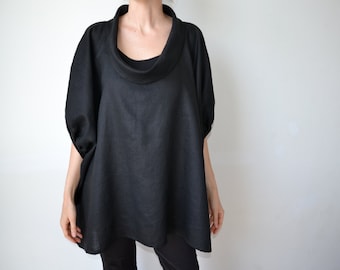 Top de linho preto / túnica de linho / Roupa plus size / Linho plus size / Top de linho preto / roupa de linho / Blusa de linho preta / linho /