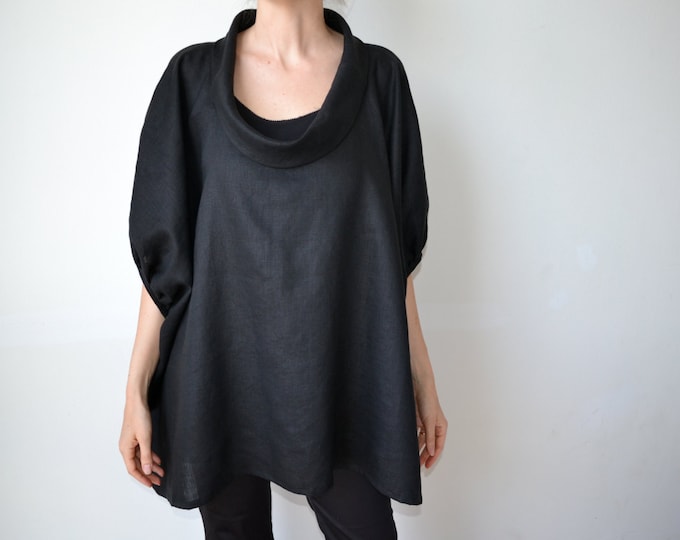 Black Linen Top / Linen Tunic / Plus Size Clothing / Plus Size Etsy
