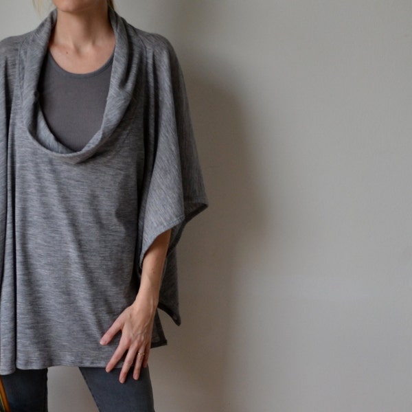 Grey wool jersey top / shawl /  sweater alternative. Plus size / maternity.