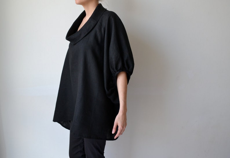Black linen top / linen tunic / Plus size clothing / Plus size linen / Black linen top / linen clothing / Black linen blouse / linen / image 5