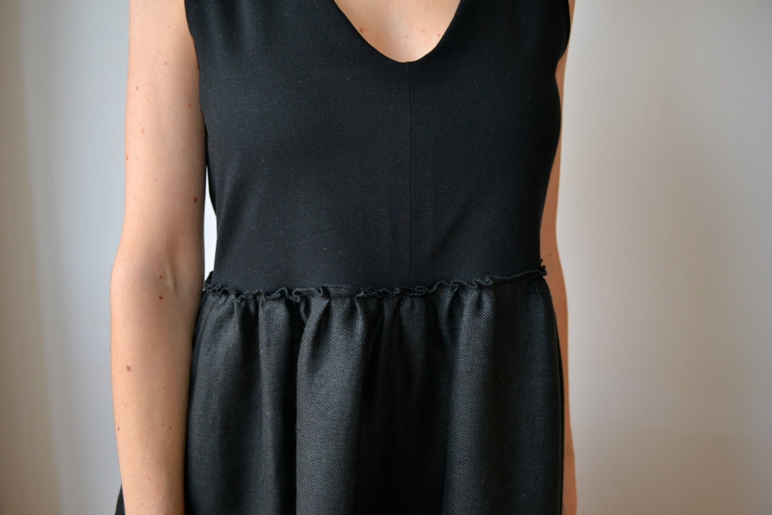 Black Tiered Little Black Dress Linen and Jersey. Ruffles. V Etsy