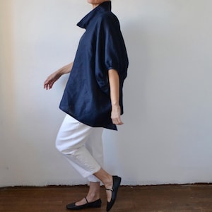 Dark blue double gauze cotton blouse, oversized blue tunic top, loose fit chic blouse, maternity blouse, plus size top, loose tunic top