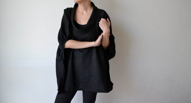 Black linen top / linen tunic / Plus size clothing / Plus size linen / Black linen top / linen clothing / Black linen blouse / linen / image 3