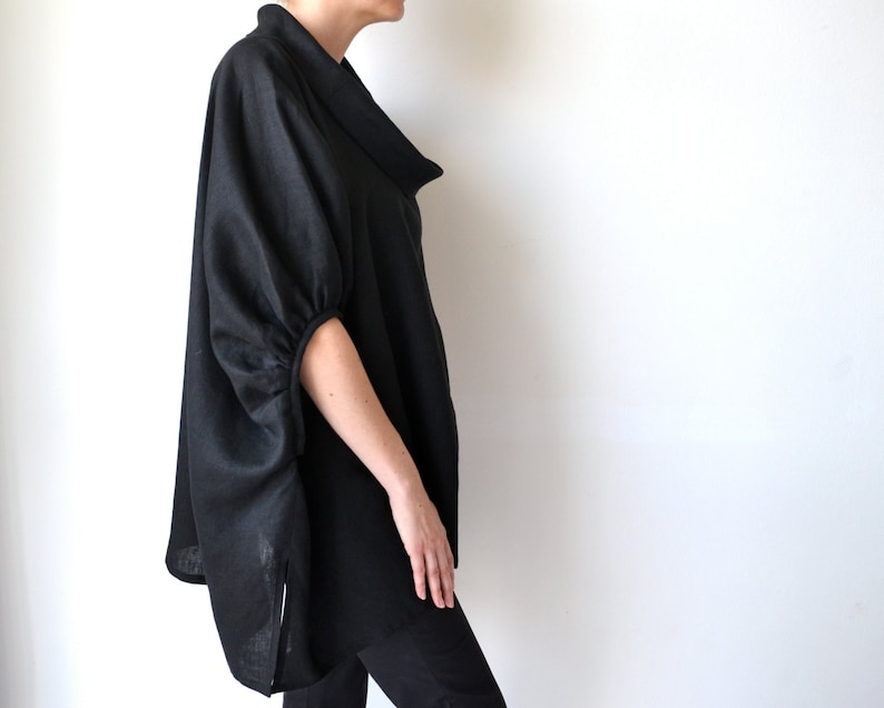 Black linen top / linen tunic / Plus size clothing / Plus size linen / Black linen top / linen clothing / Black linen blouse / linen / image 2