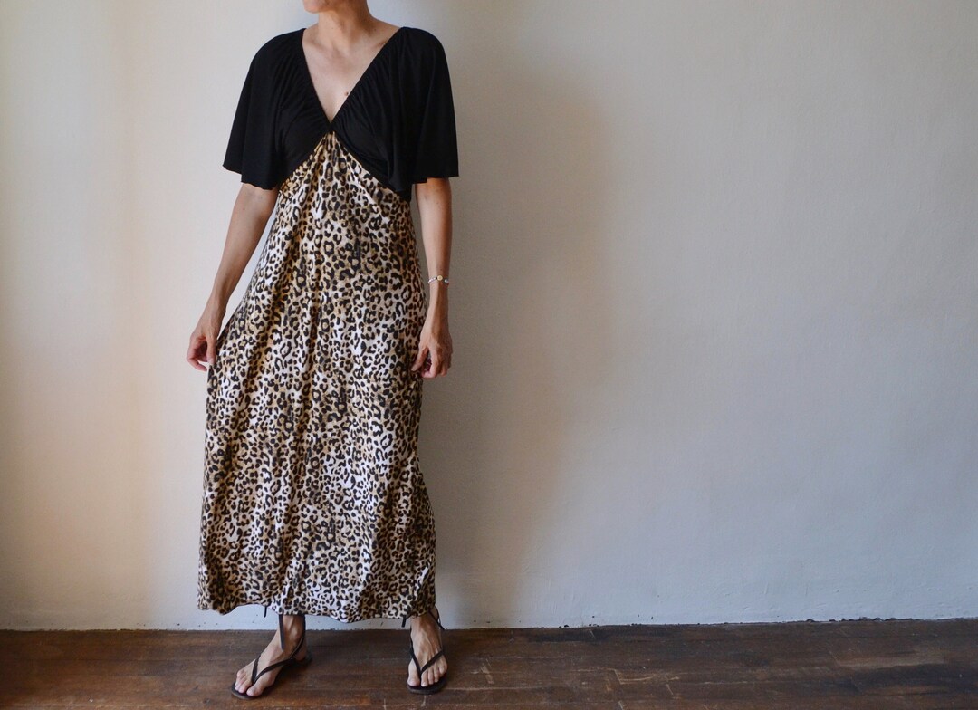 Leopard Print Long Jersey Maxi Dress, Animal Print Jersey Dress ...