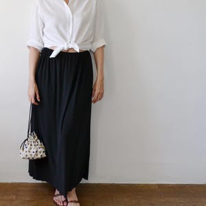 Black Microfiber Maxi Skirt – Ankle-Length Travel Skirt with Elastic Waistband – Minimalist Soft Flowing Skirt