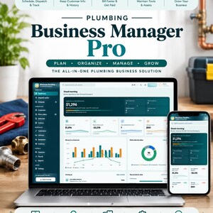 Plumbing Business Manager Pro — Digital Planner for Plumbers | Invoice Template, Client Tracker, Work Order & Business Planner