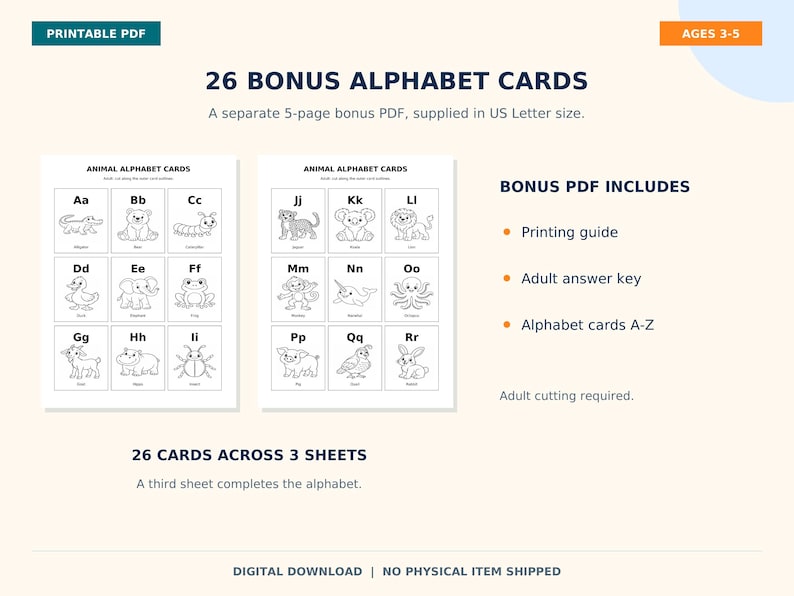 Animal Alphabet Coloring Book: A-Z Printable PDF & Alphabet Cards for ...