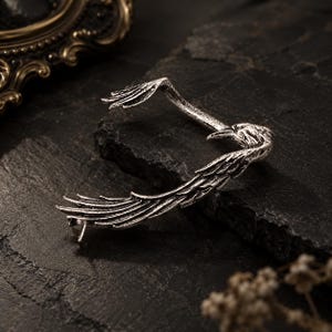 Gothic Raven Wing Ear Cuff Earrings | Punk Crow Jewelry |  Alternative Dark Witchy Statement Earrings