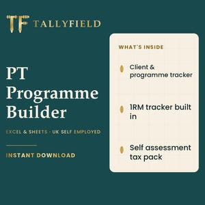 Personal Trainer Programme Builder Spreadsheet UK | Client Tracker & Self Assessment Tax Pack