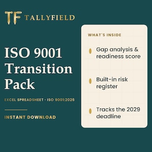 ISO 9001 2026 Transition Gap Analysis Spreadsheet UK | QMS Readiness Score & Risk Register