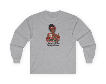 I Survived the Family Dinner Long Sleeve Tee (BF) | Funny Christmas Family Shirt