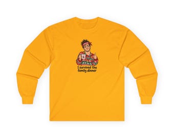 I Survived the Family Dinner long sleeve tee (WM) | Funny Christmas Sweater Art