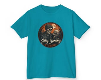 Stay Spooky Skeleton Friends Kids T-Shirt | Halloween Skull Design