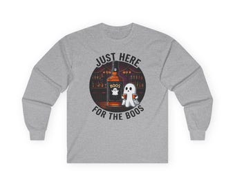 Just Here For The Boos Long Sleeve Tee | Halloween Ghost Bar Design